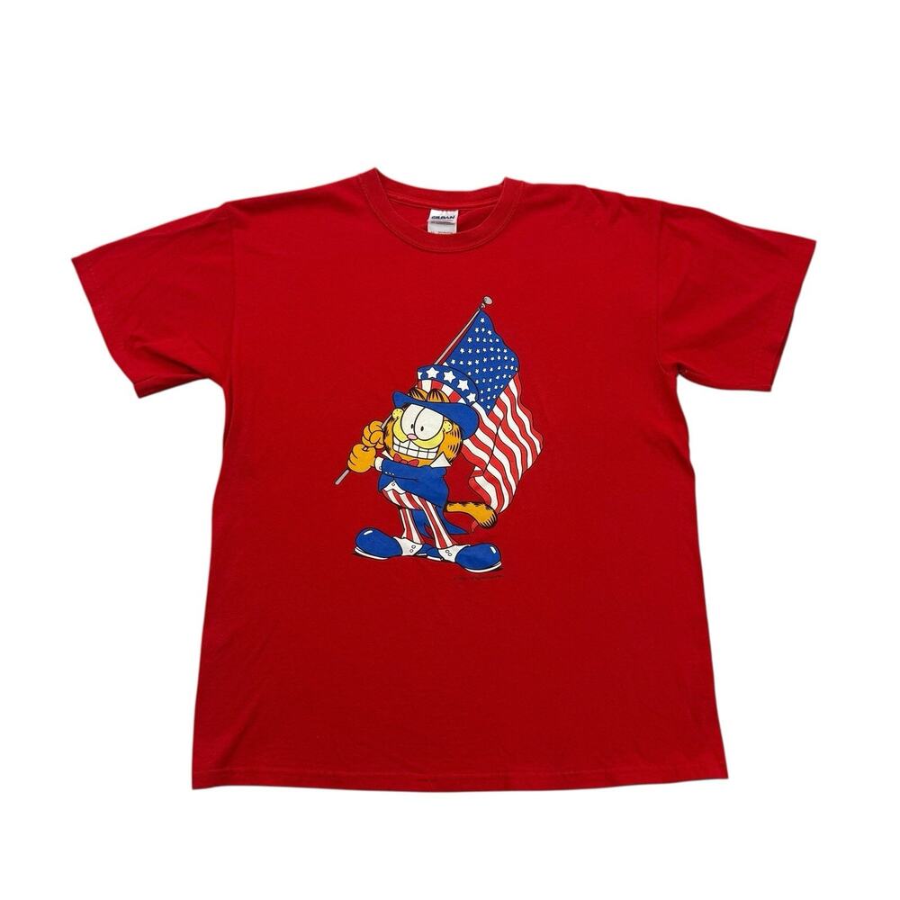 Garfield Shirt Mens Medium M Red 4th of July American Flag Short Sleeve